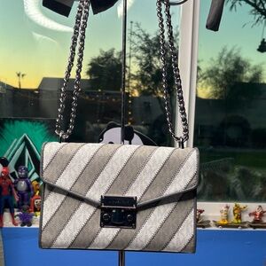 Michael Kors Gray  and White Striped Shoulder Bag